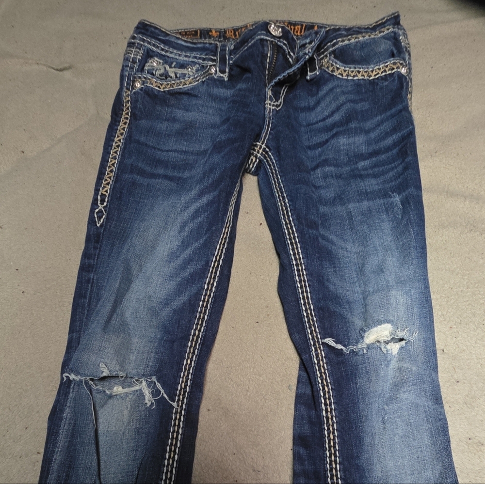 Rock Revival Blue Distressed Boot Cut Jeans